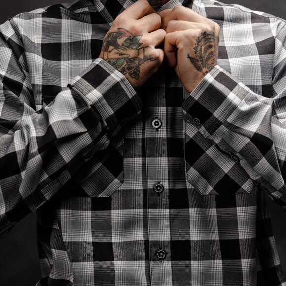 NWT Dixxon Mickey Cohen Gangster Boxer Gray & Black Plaid Flannel Shirt - Picture 3 of 9